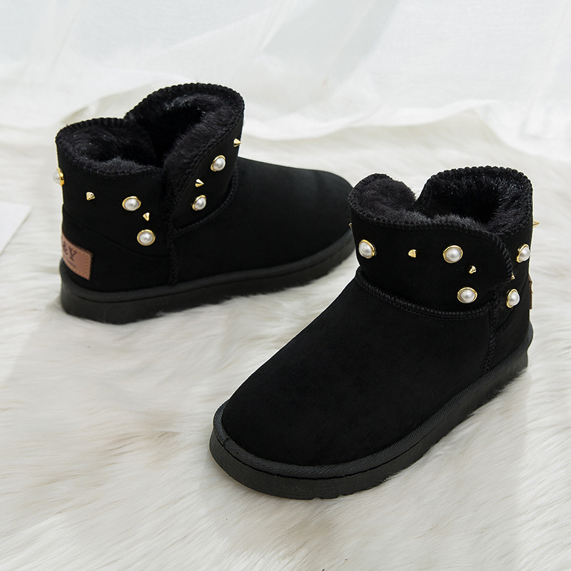 2021new Winter Korean Style Fashion round Toe Solidcolor Mid-Calf Length Haoyang Snow Boots Flat Warm Women's Fashionable Boots