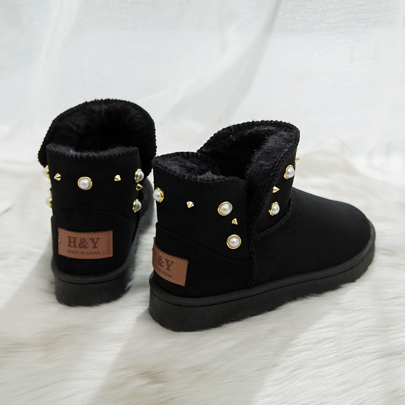 2021new Winter Korean Style Fashion round Toe Solidcolor Mid-Calf Length Haoyang Snow Boots Flat Warm Women's Fashionable Boots