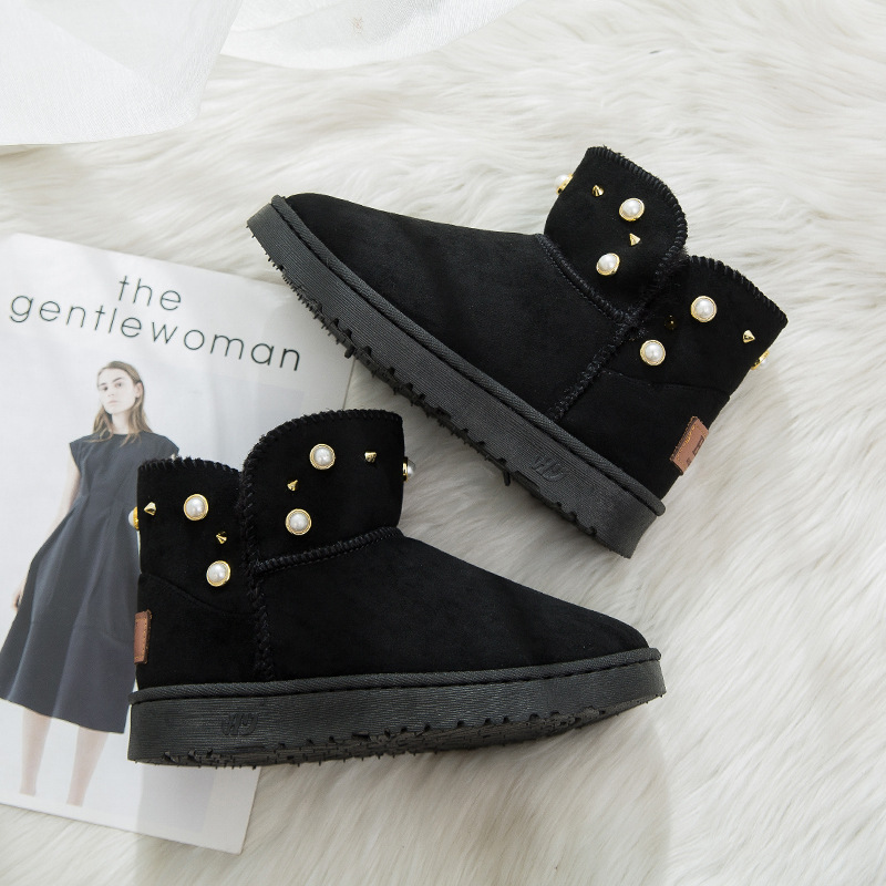 2021new Winter Korean Style Fashion round Toe Solidcolor Mid-Calf Length Haoyang Snow Boots Flat Warm Women's Fashionable Boots
