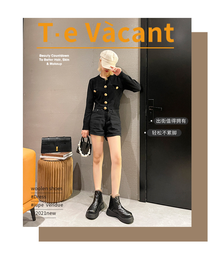 Internet Celebrity Snow Boots Women's Fleece-Lined Comfort and Casual Korean Style New Winter Student round Head Bread Cotton Shoes Women