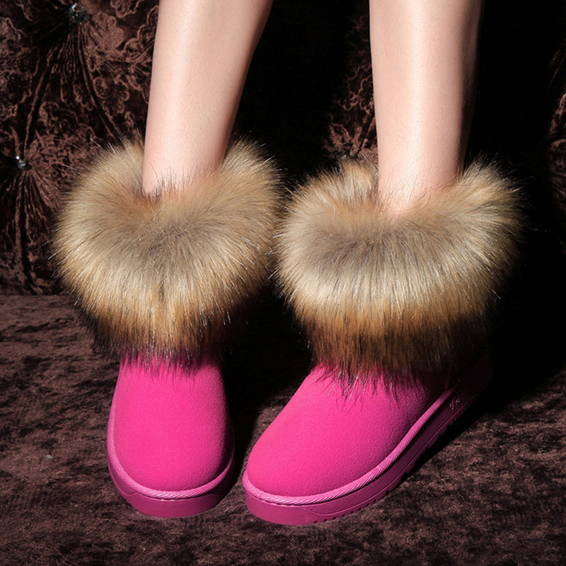 Fox Fur Snow Boots Women Cotton Boots Women's Fleece Lined Thermal Shoes Factory Wholesale Winter Mid and Low Tube Cotton Shoes