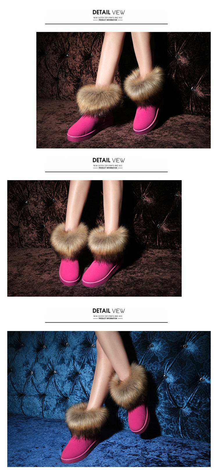 Fox Fur Snow Boots Women Cotton Boots Women's Fleece Lined Thermal Shoes Factory Wholesale Winter Mid and Low Tube Cotton Shoes
