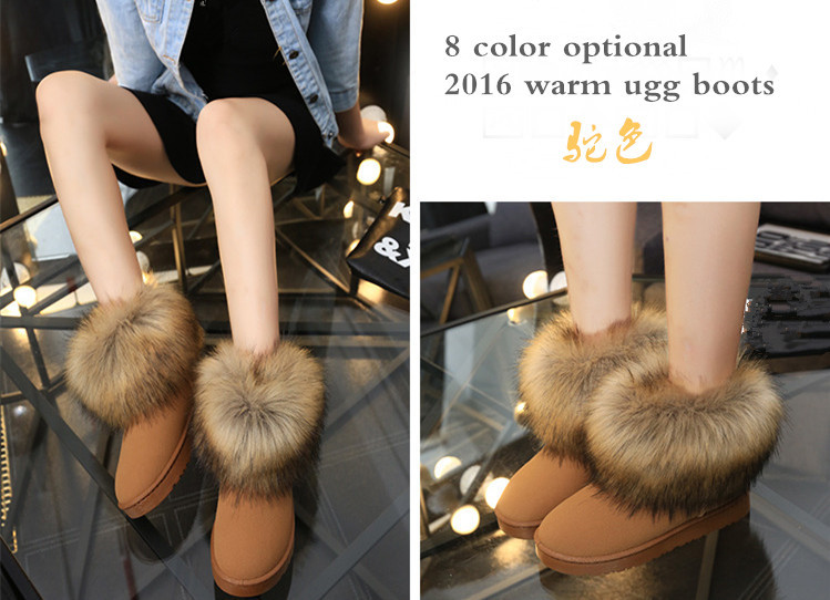 Fox Fur Snow Boots Women Cotton Boots Women's Fleece Lined Thermal Shoes Factory Wholesale Winter Mid and Low Tube Cotton Shoes