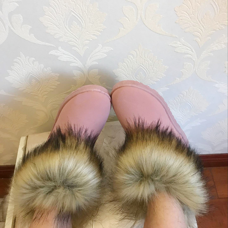 Fox Fur Snow Boots Women Cotton Boots Women's Fleece Lined Thermal Shoes Factory Wholesale Winter Mid and Low Tube Cotton Shoes