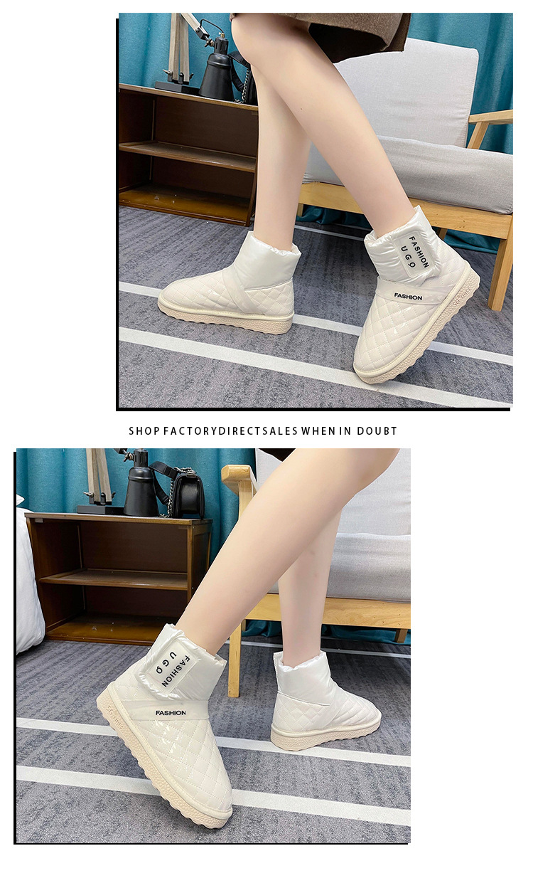 Winter Snow Boots Women's New Fashionable Thick Fashion Casual Flat British Style White Warm Short Tube
