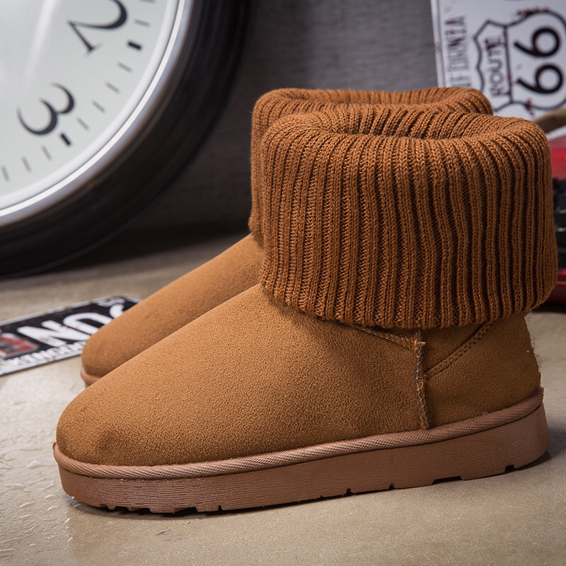 Foreign Trade Fashionable Knitted Wool Flanging Cotton Boots Cotton Shoes Fashion Snow Boots Cotton Shoes