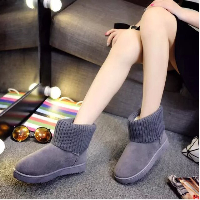 Foreign Trade Fashionable Knitted Wool Flanging Cotton Boots Cotton Shoes Fashion Snow Boots Cotton Shoes