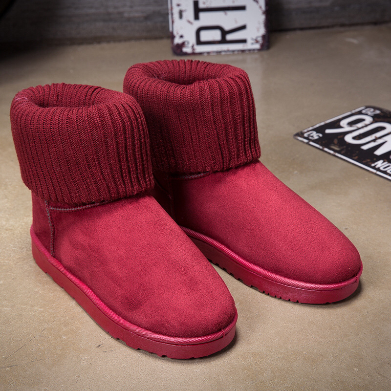 Foreign Trade Fashionable Knitted Wool Flanging Cotton Boots Cotton Shoes Fashion Snow Boots Cotton Shoes