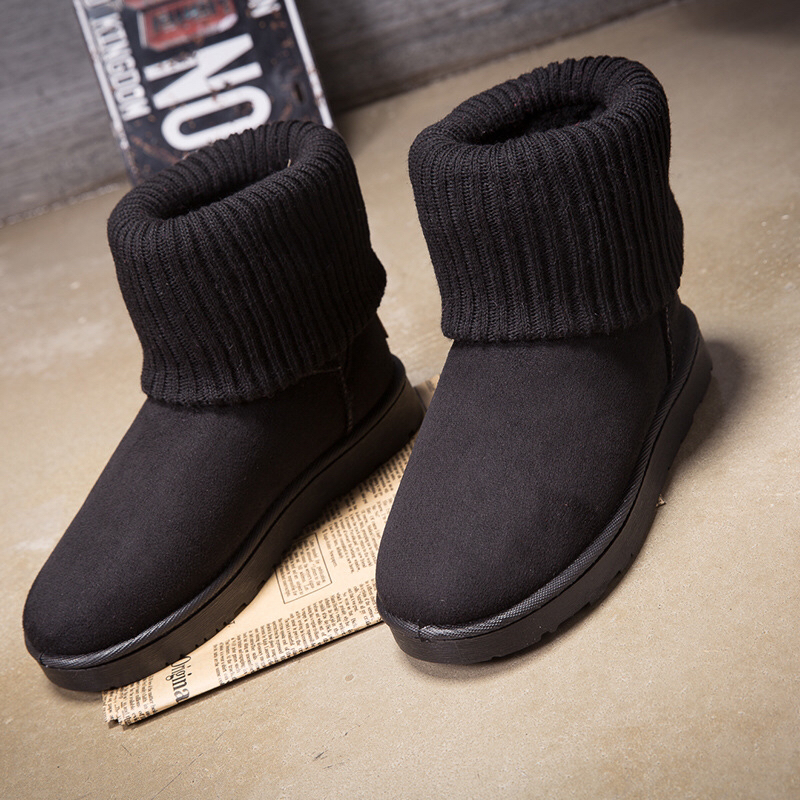 Foreign Trade Fashionable Knitted Wool Flanging Cotton Boots Cotton Shoes Fashion Snow Boots Cotton Shoes