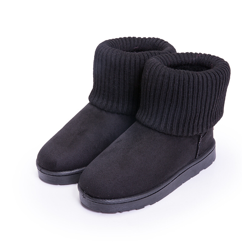 Foreign Trade Fashionable Knitted Wool Flanging Cotton Boots Cotton Shoes Fashion Snow Boots Cotton Shoes