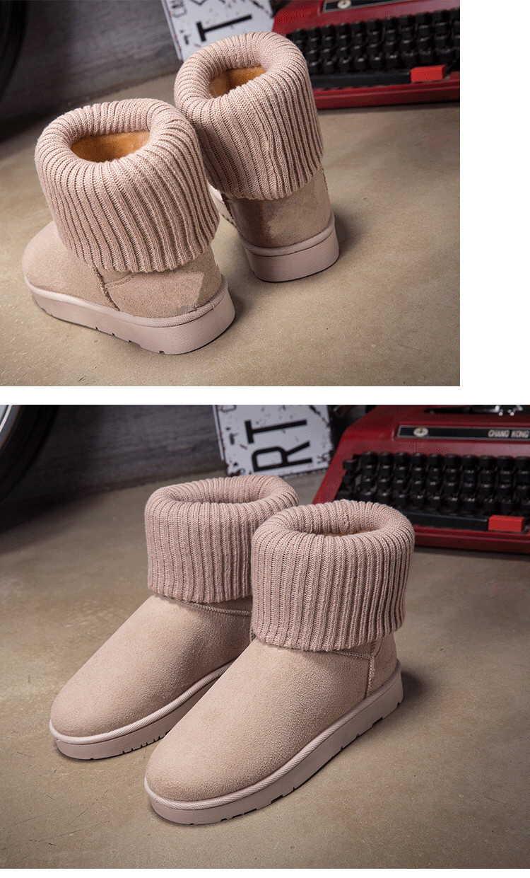 Foreign Trade Fashionable Knitted Wool Flanging Cotton Boots Cotton Shoes Fashion Snow Boots Cotton Shoes