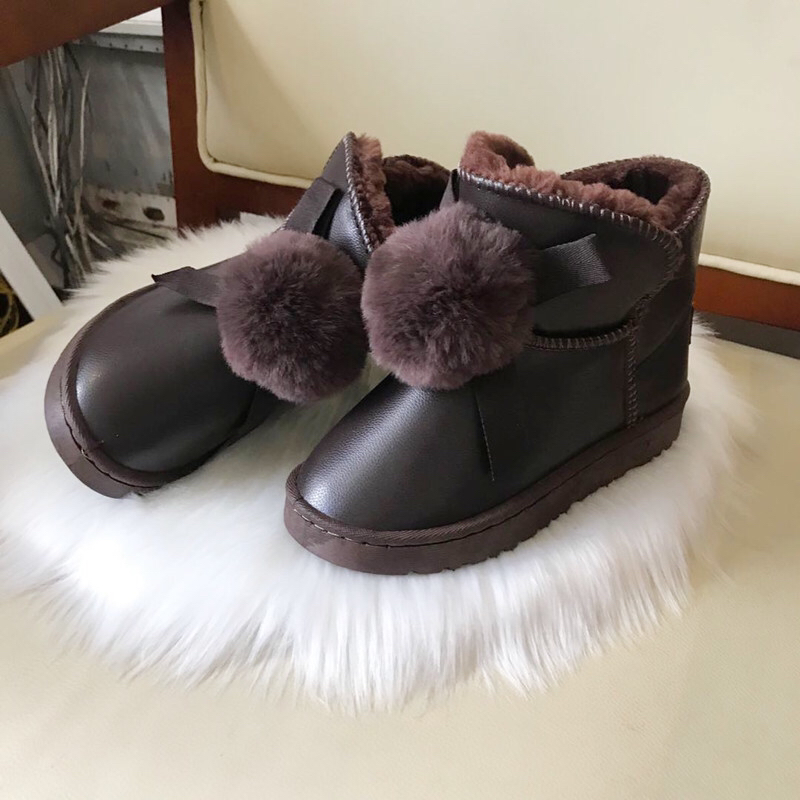 PU Leather Low-Top Snow Boots Women&#039;s Winter New Thickened Non-Slip Warm Short Cotton Shoes Women&#039;s Slip-on Bread Shoes Wholesale