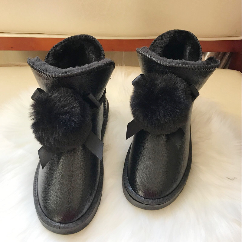 PU Leather Low-Top Snow Boots Women's Winter New Thickened Non-Slip Warm Short Cotton Shoes Women's Slip-on Bread Shoes Wholesale