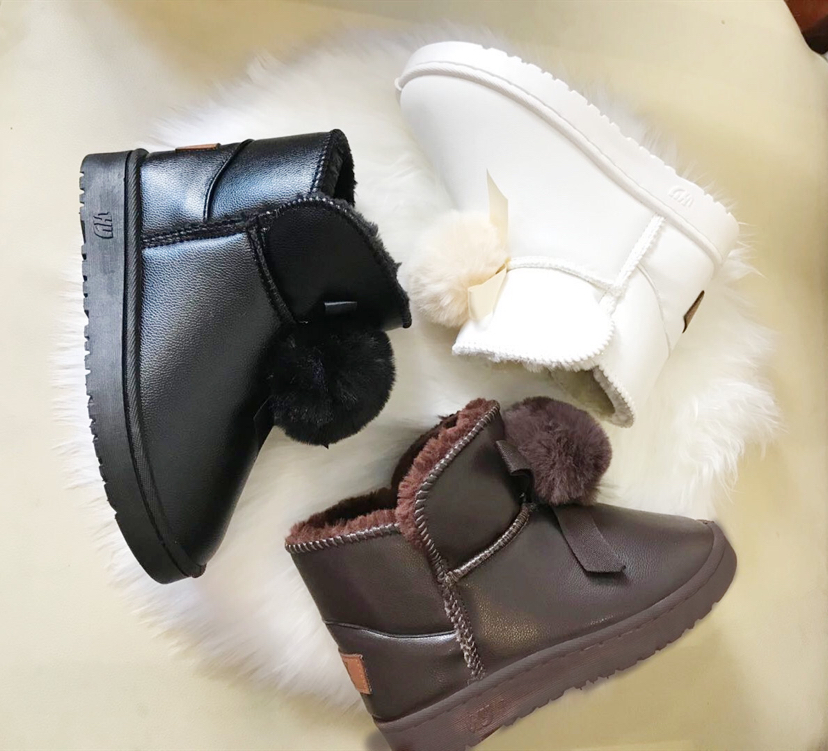 PU Leather Low-Top Snow Boots Women&#039;s Winter New Thickened Non-Slip Warm Short Cotton Shoes Women&#039;s Slip-on Bread Shoes Wholesale