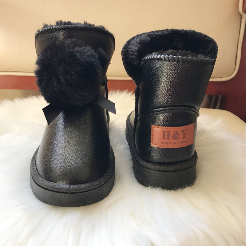PU Leather Low-Top Snow Boots Women's Winter New Thickened Non-Slip Warm Short Cotton Shoes Women's Slip-on Bread Shoes Wholesale