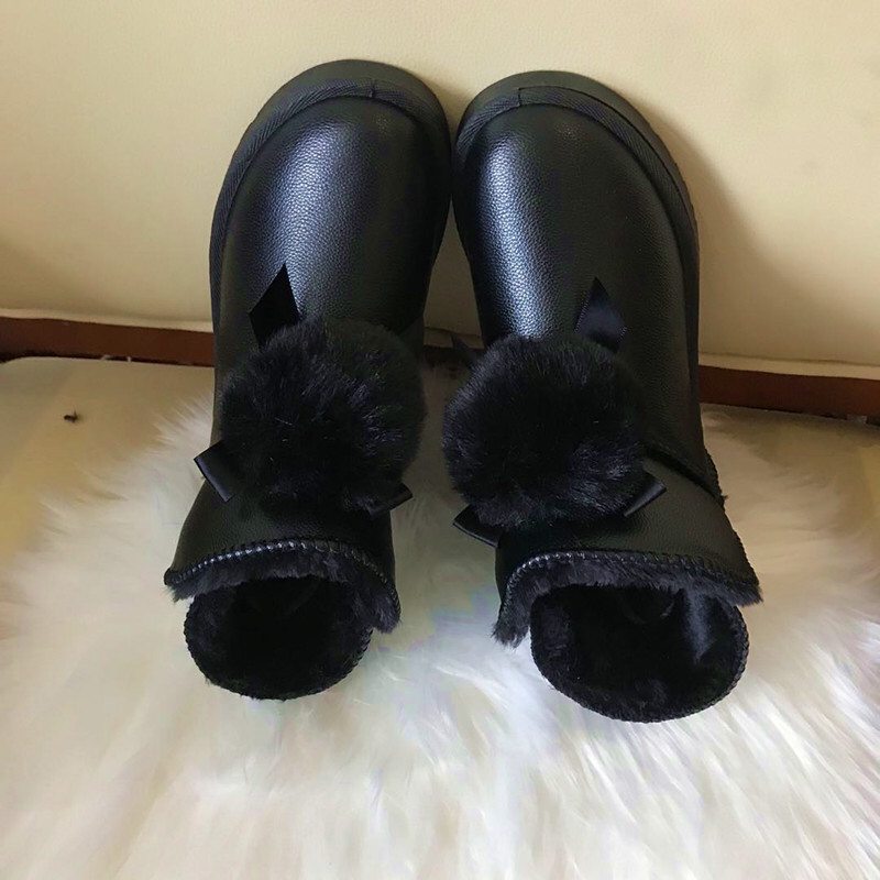 PU Leather Low-Top Snow Boots Women's Winter New Thickened Non-Slip Warm Short Cotton Shoes Women's Slip-on Bread Shoes Wholesale