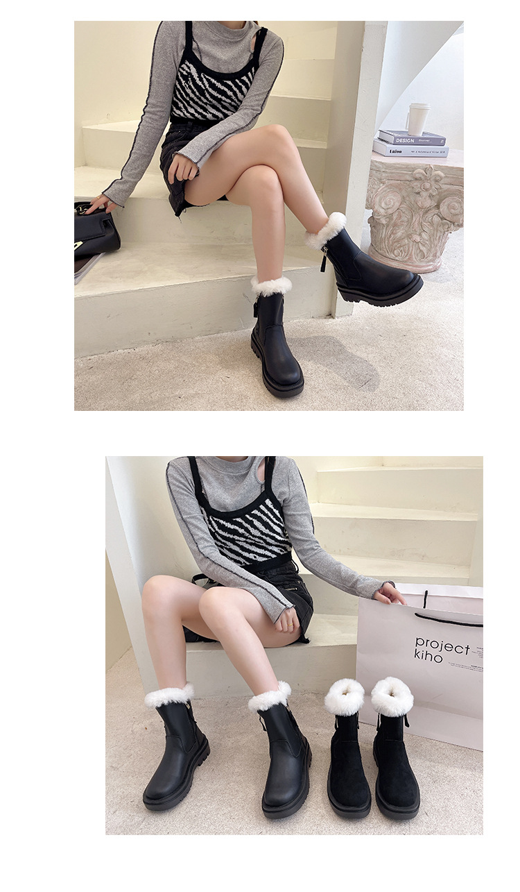 Warm Snow Boots Women's 2021 New Winter Fur Integrated Thickened Fleece-Lined Mid Cotton Shoes Platform Martin Boots Tide