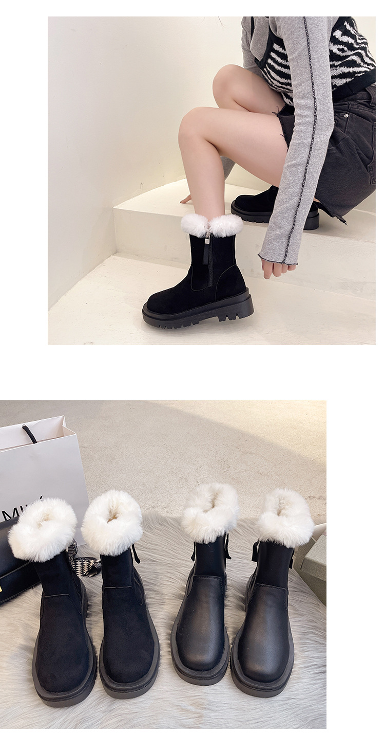 Warm Snow Boots Women's 2021 New Winter Fur Integrated Thickened Fleece-Lined Mid Cotton Shoes Platform Martin Boots Tide