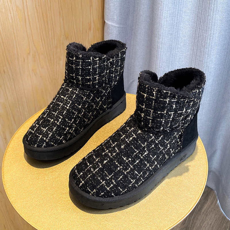 New Snow Boots Women&#039;s Fleece-Lined Thickened Short Cotton Boots Women&#039;s Winter Chanel-Style Mid-Calf Slip-on Women&#039;s