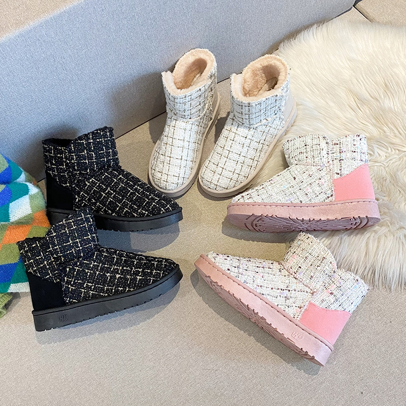 New Snow Boots Women's Fleece-Lined Thickened Short Cotton Boots Women's Winter Chanel-Style Mid-Calf Slip-on Women's New Snow Boots Women's Fleece-Lined Thickened Short Cotton Boots Women's Winter Chanel-Style Mid-Calf Slip-on Women's