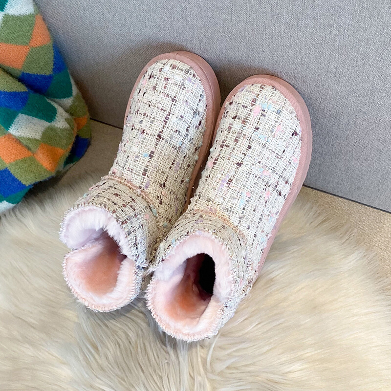 New Snow Boots Women&#039;s Fleece-Lined Thickened Short Cotton Boots Women&#039;s Winter Chanel-Style Mid-Calf Slip-on Women&#039;s