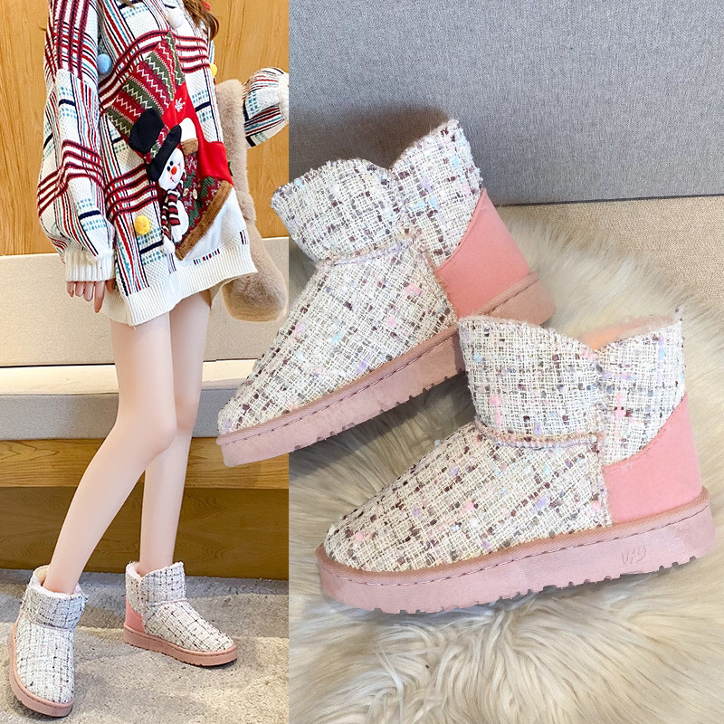 New Snow Boots Women's Fleece-Lined Thickened Short Cotton Boots Women's Winter Chanel-Style Mid-Calf Slip-on Women's New Snow Boots Women's Fleece-Lined Thickened Short Cotton Boots Women's Winter Chanel-Style Mid-Calf Slip-on Women's