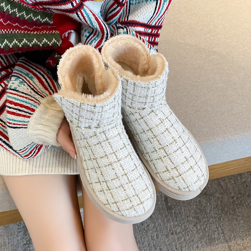 New Snow Boots Women's Fleece-Lined Thickened Short Cotton Boots Women's Winter Chanel-Style Mid-Calf Slip-on Women's New Snow Boots Women's Fleece-Lined Thickened Short Cotton Boots Women's Winter Chanel-Style Mid-Calf Slip-on Women's
