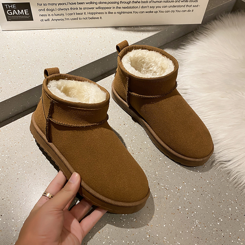 Solid Color Snow Boots for Women 2021 Winter New Retro round Head plus Velvet Cotton Boots Students Flat Casual Short Tube Cotton Shoes