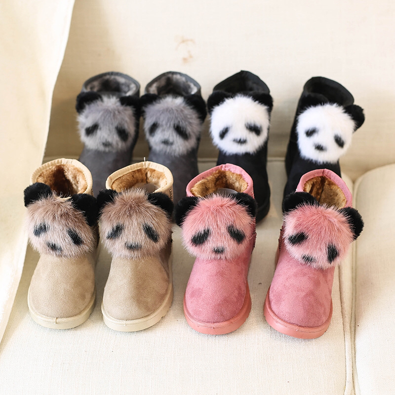 Snow Boots Women's Boots Fleece-Lined New Women's Boots Winter Korean Style All-Matching Cotton Shoes Fur Ball Panda Short Boots