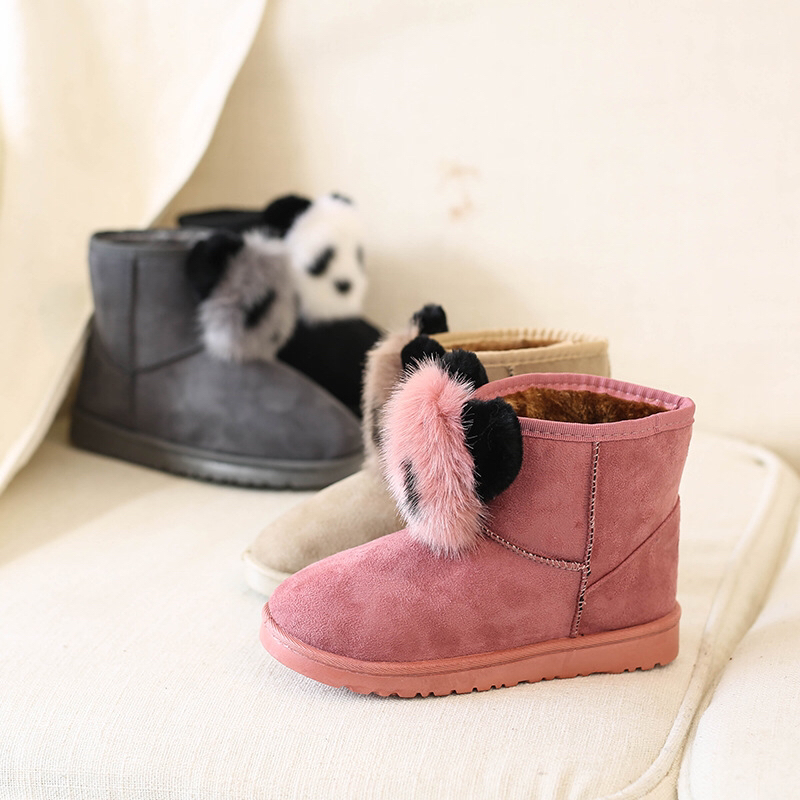 Snow Boots Women's Boots Fleece-Lined New Women's Boots Winter Korean Style All-Matching Cotton Shoes Fur Ball Panda Short Boots