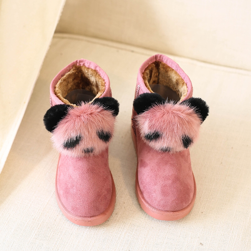 Snow Boots Women's Boots Fleece-Lined New Women's Boots Winter Korean Style All-Matching Cotton Shoes Fur Ball Panda Short Boots
