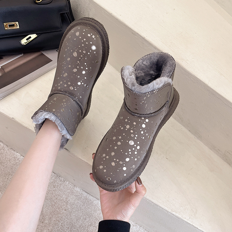 Short Snow Boots Women 2021 Winter New Internet Celebrity Flat Bottom Fleece-Lined Boots Warm Students&#039; Cotton Shoes Thickened Ankle Boots