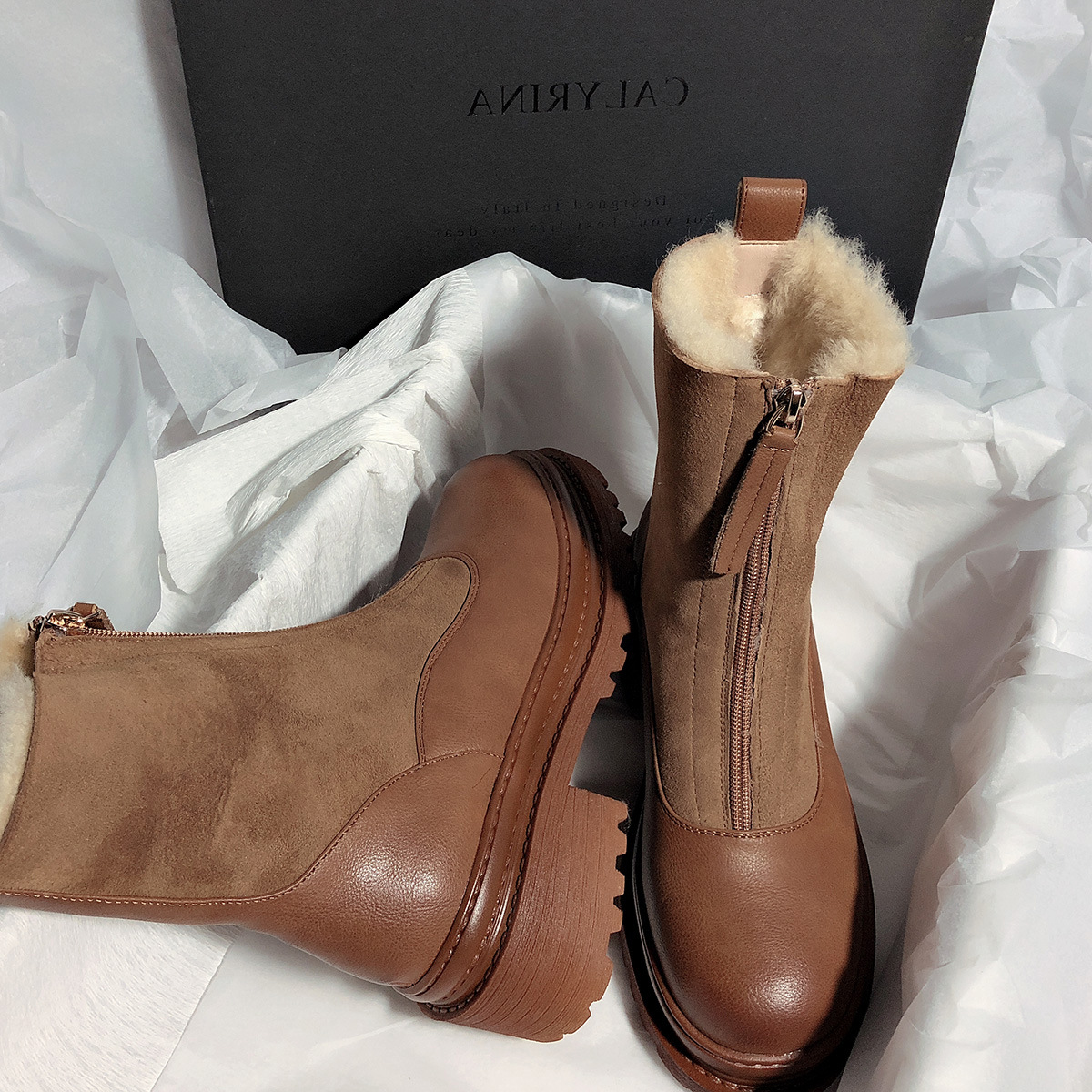 New Matte Leather Thick-Soled Korean-Style Mid-Calf High-Top round Head Ankle Boots Fur Snow Boots for Women