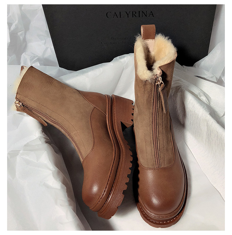 New Matte Leather Thick-Soled Korean-Style Mid-Calf High-Top round Head Ankle Boots Fur Snow Boots for Women New Matte Leather Thick-Soled Korean-Style Mid-Calf High-Top round Head Ankle Boots Fur Snow Boots for Women