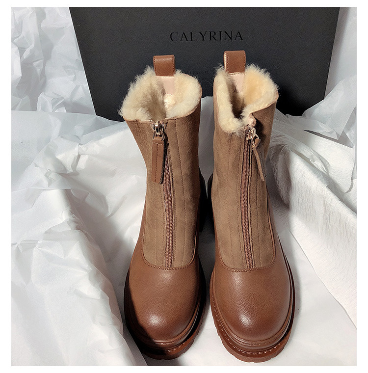 New Matte Leather Thick-Soled Korean-Style Mid-Calf High-Top round Head Ankle Boots Fur Snow Boots for Women New Matte Leather Thick-Soled Korean-Style Mid-Calf High-Top round Head Ankle Boots Fur Snow Boots for Women