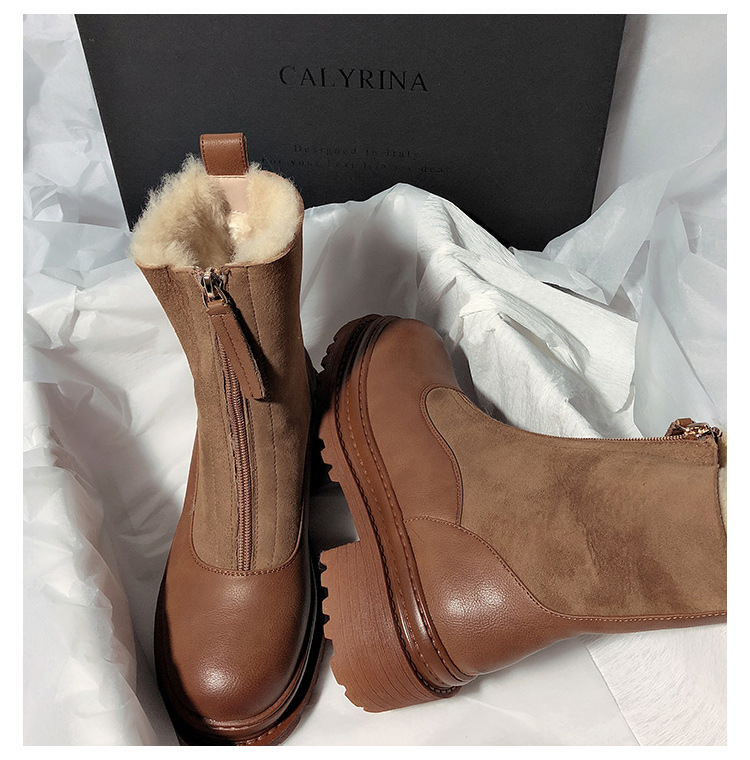 New Matte Leather Thick-Soled Korean-Style Mid-Calf High-Top round Head Ankle Boots Fur Snow Boots for Women New Matte Leather Thick-Soled Korean-Style Mid-Calf High-Top round Head Ankle Boots Fur Snow Boots for Women