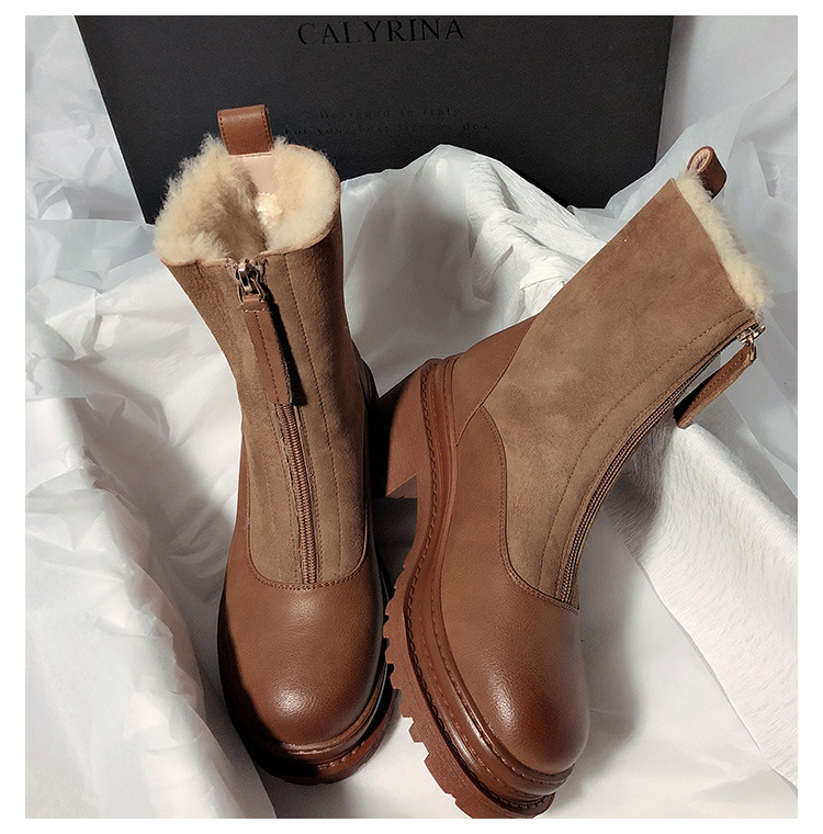 New Matte Leather Thick-Soled Korean-Style Mid-Calf High-Top round Head Ankle Boots Fur Snow Boots for Women New Matte Leather Thick-Soled Korean-Style Mid-Calf High-Top round Head Ankle Boots Fur Snow Boots for Women