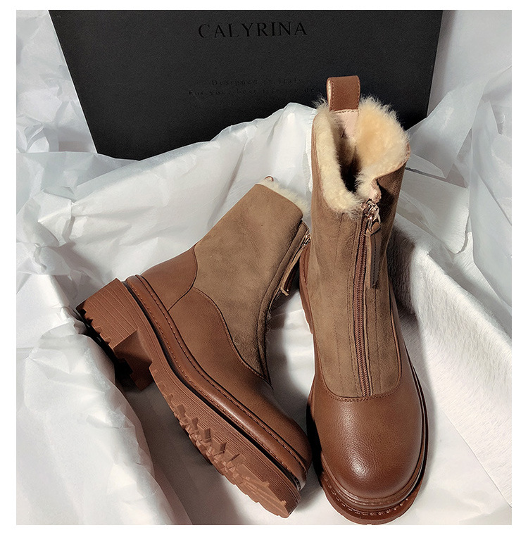 New Matte Leather Thick-Soled Korean-Style Mid-Calf High-Top round Head Ankle Boots Fur Snow Boots for Women New Matte Leather Thick-Soled Korean-Style Mid-Calf High-Top round Head Ankle Boots Fur Snow Boots for Women