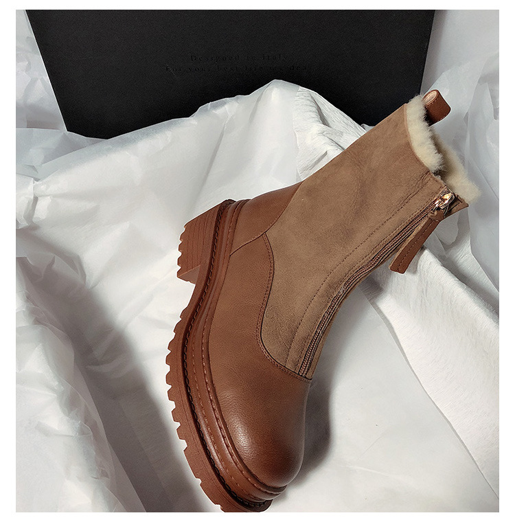New Matte Leather Thick-Soled Korean-Style Mid-Calf High-Top round Head Ankle Boots Fur Snow Boots for Women New Matte Leather Thick-Soled Korean-Style Mid-Calf High-Top round Head Ankle Boots Fur Snow Boots for Women