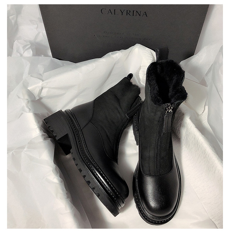 New Matte Leather Thick-Soled Korean-Style Mid-Calf High-Top round Head Ankle Boots Fur Snow Boots for Women New Matte Leather Thick-Soled Korean-Style Mid-Calf High-Top round Head Ankle Boots Fur Snow Boots for Women