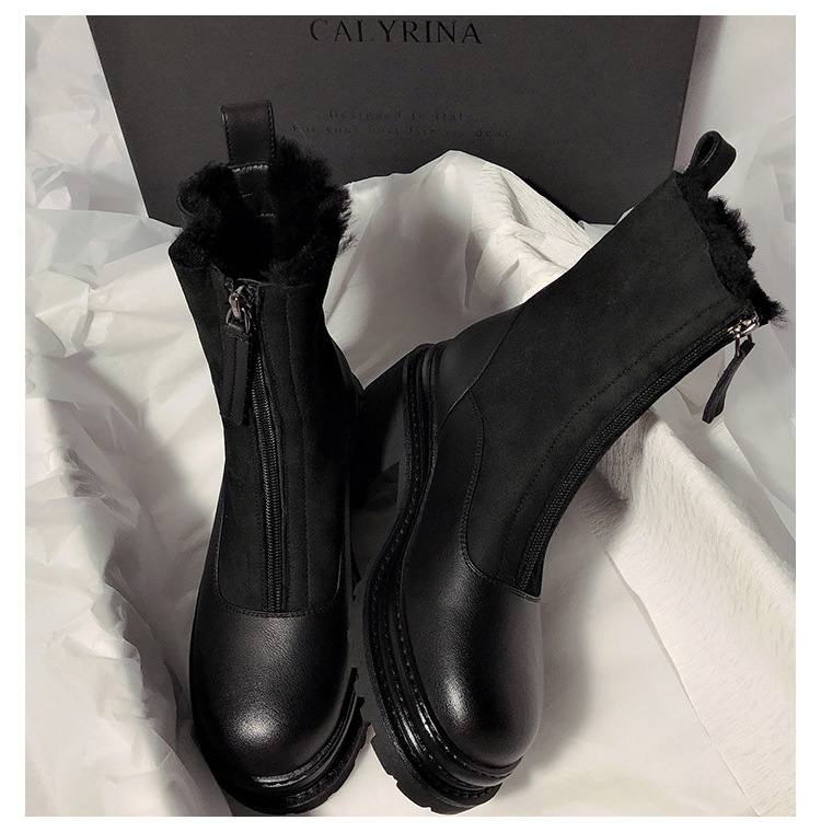 New Matte Leather Thick-Soled Korean-Style Mid-Calf High-Top round Head Ankle Boots Fur Snow Boots for Women New Matte Leather Thick-Soled Korean-Style Mid-Calf High-Top round Head Ankle Boots Fur Snow Boots for Women