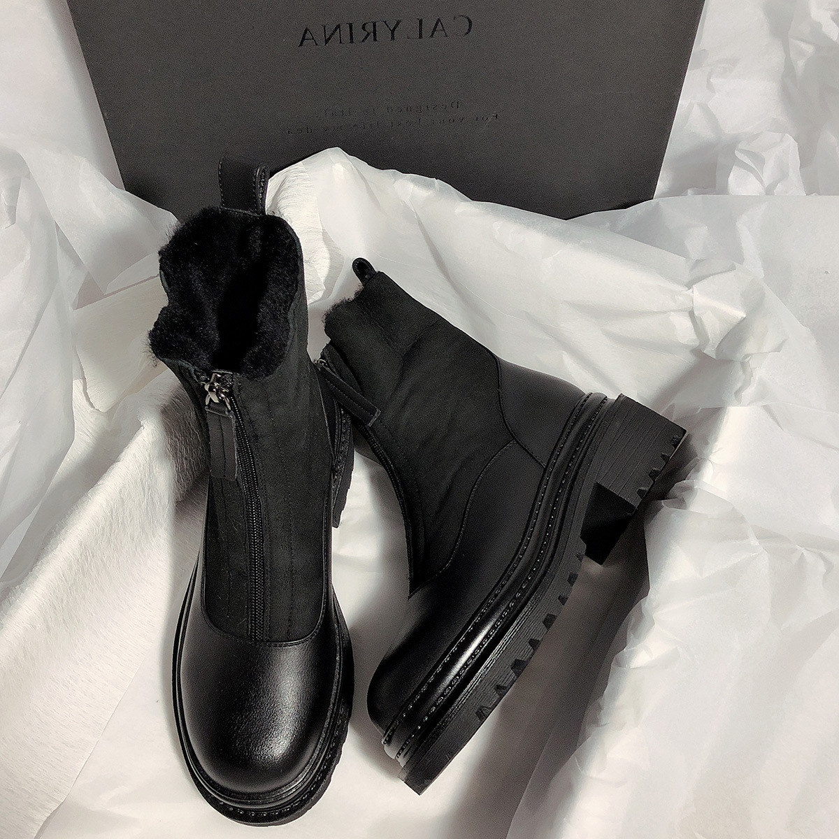 New Matte Leather Thick-Soled Korean-Style Mid-Calf High-Top round Head Ankle Boots Fur Snow Boots for Women New Matte Leather Thick-Soled Korean-Style Mid-Calf High-Top round Head Ankle Boots Fur Snow Boots for Women