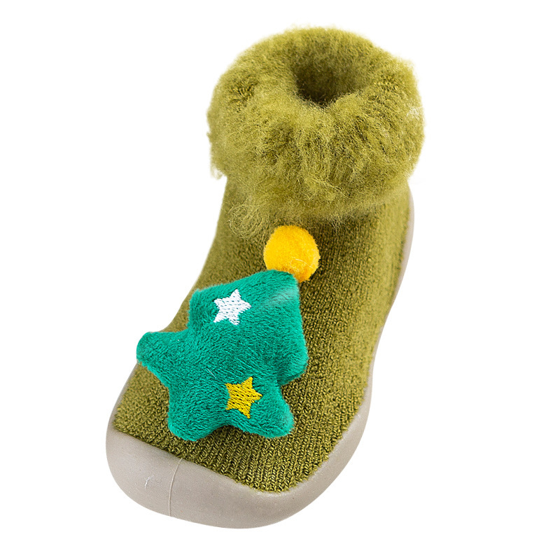 Christmas Brushed and Thick Toddler Shoes Socks Indoor and Outdoor Rubber Sole Non-Slip Warm Snow Boots Socks Children Baby Doll Shoes