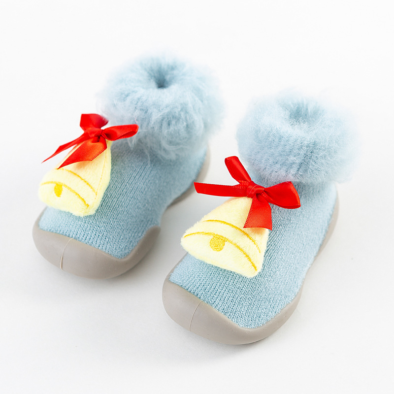 Christmas Brushed and Thick Toddler Shoes Socks Indoor and Outdoor Rubber Sole Non-Slip Warm Snow Boots Socks Children Baby Doll Shoes