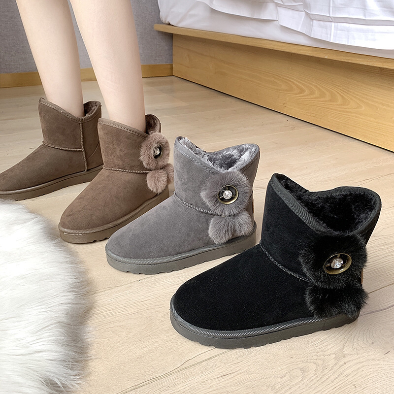 Foreign Trade 2020 Winter Insulated Cotton-Padded Shoes Soft Bottom Waterproof Middle Tube Big Cotton Shoes Real Fur Mouth Handmade Snow Boots for Women