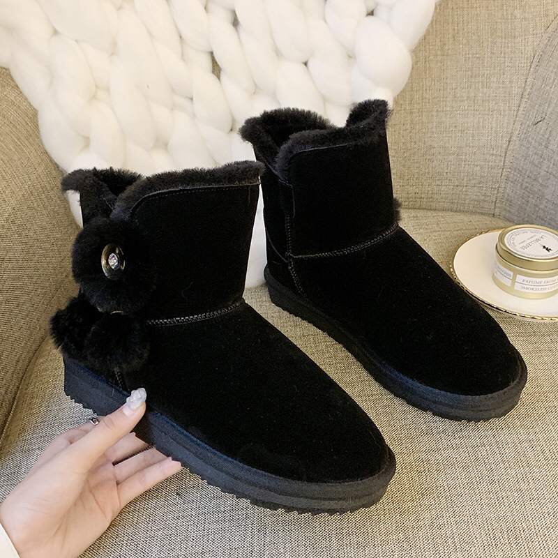 Foreign Trade 2020 Winter Insulated Cotton-Padded Shoes Soft Bottom Waterproof Middle Tube Big Cotton Shoes Real Fur Mouth Handmade Snow Boots for Women