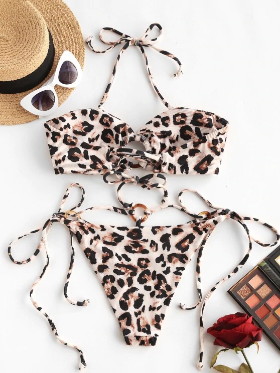 Swimsuit Foreign Trade Swimwear Bikini European and American Swimsuit Leopard Print Split Swimsuit Sexy Bikini Bikini