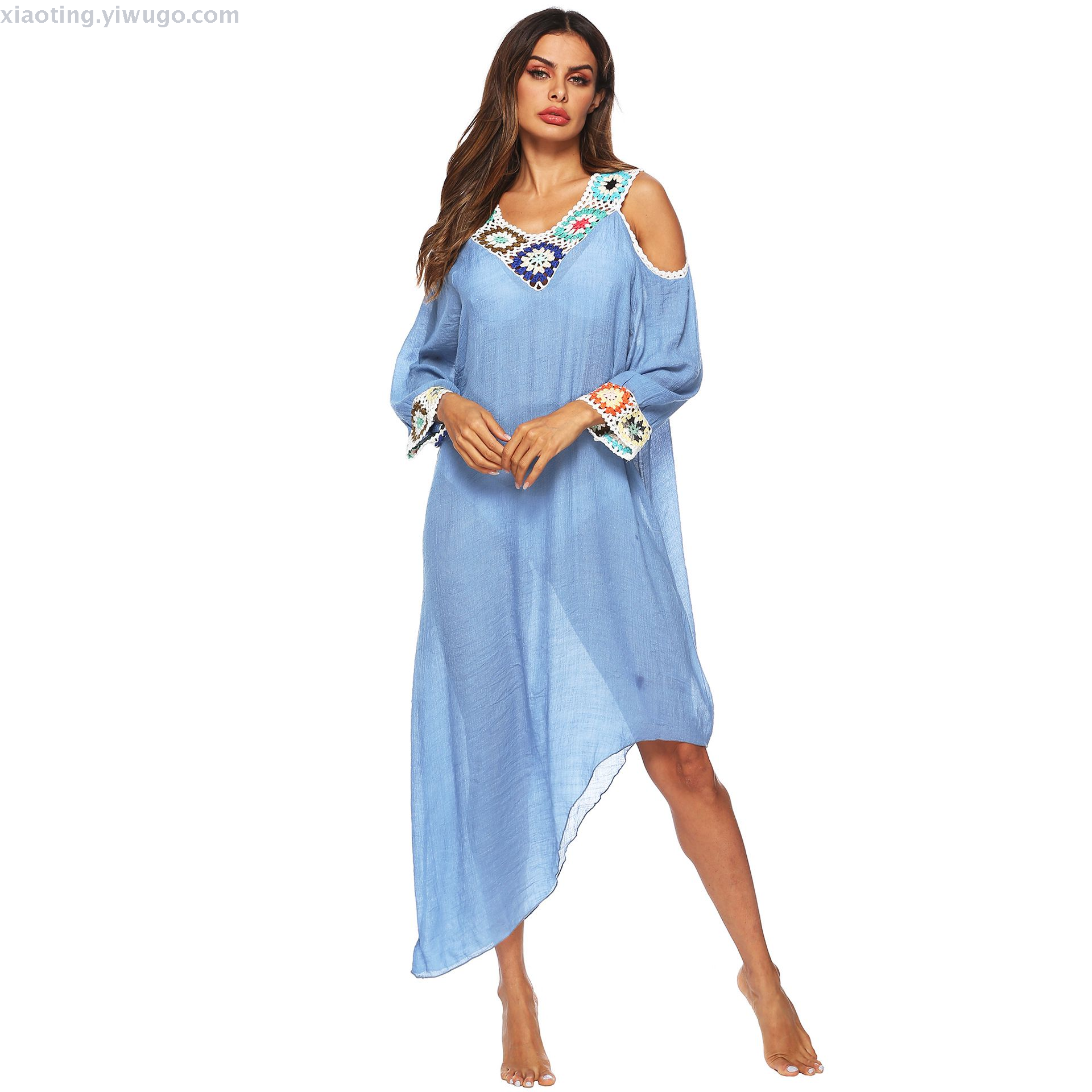 Bikini foreign trade new sexy swimwear hand-crocheted off-the-shoulder V-neck skirt manufacturers straight