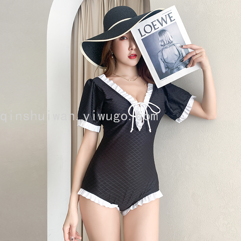 Swimwear Women&#039;s Fashion Lace One-Sleeve Swimsuit Fashion Split Beachwear Winter Hot Spring Swimsuit