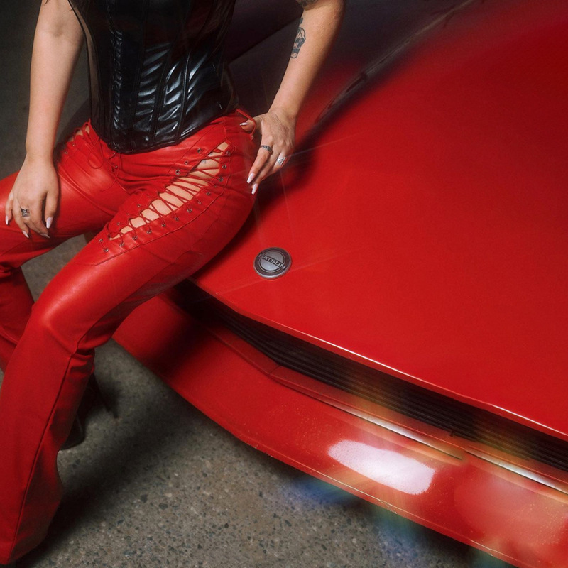 2021 European and American Fashion & Trend Women's New High Waist Hollow-out Strap Straight Ankle Tied Slim Fit Slim and Sexy Leather Pants 2021 European and American Fashion & Trend Women's New High Waist Hollow-out Strap Straight Ankle Tied Slim Fit Slim and Sexy Leather Pants